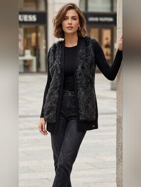 GUESS BLACK FAUX FUR JACKET SIZE SMALL